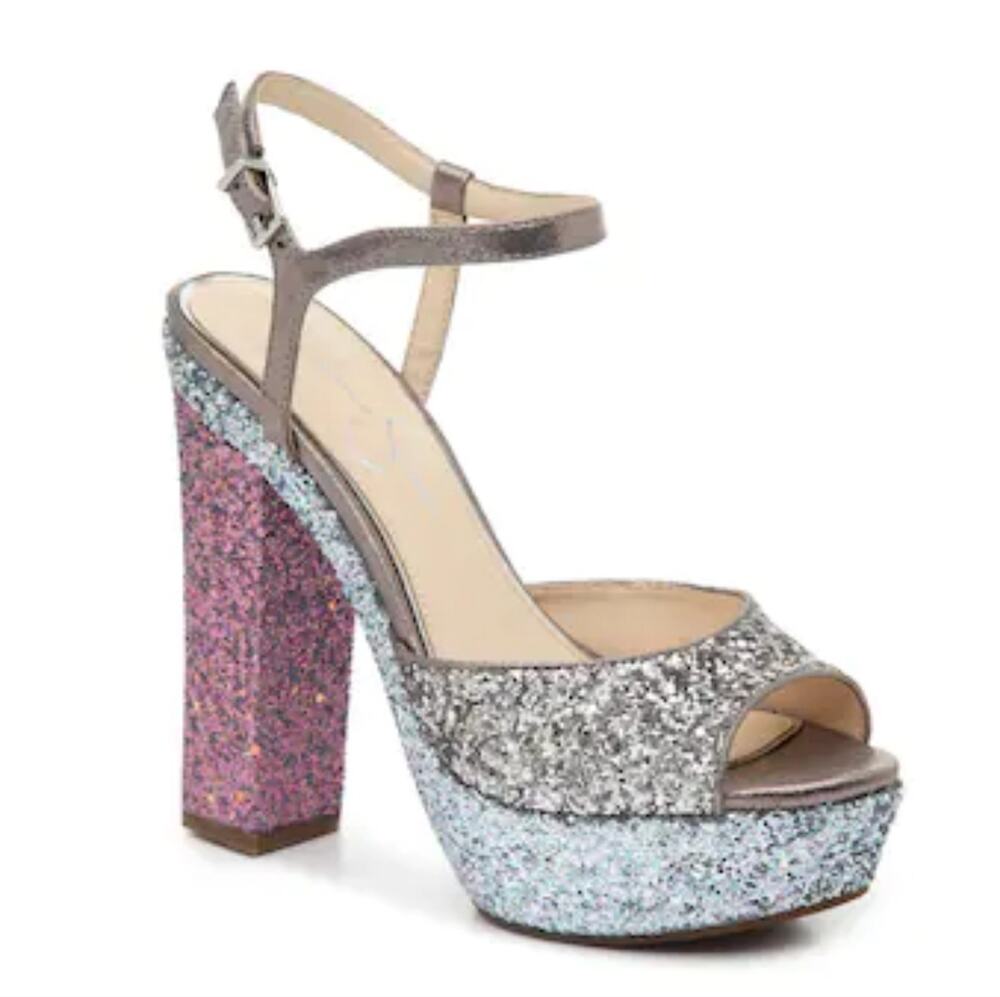 Jessica Simpson Lorinna Platform Glitter Sandal Heel 8.5